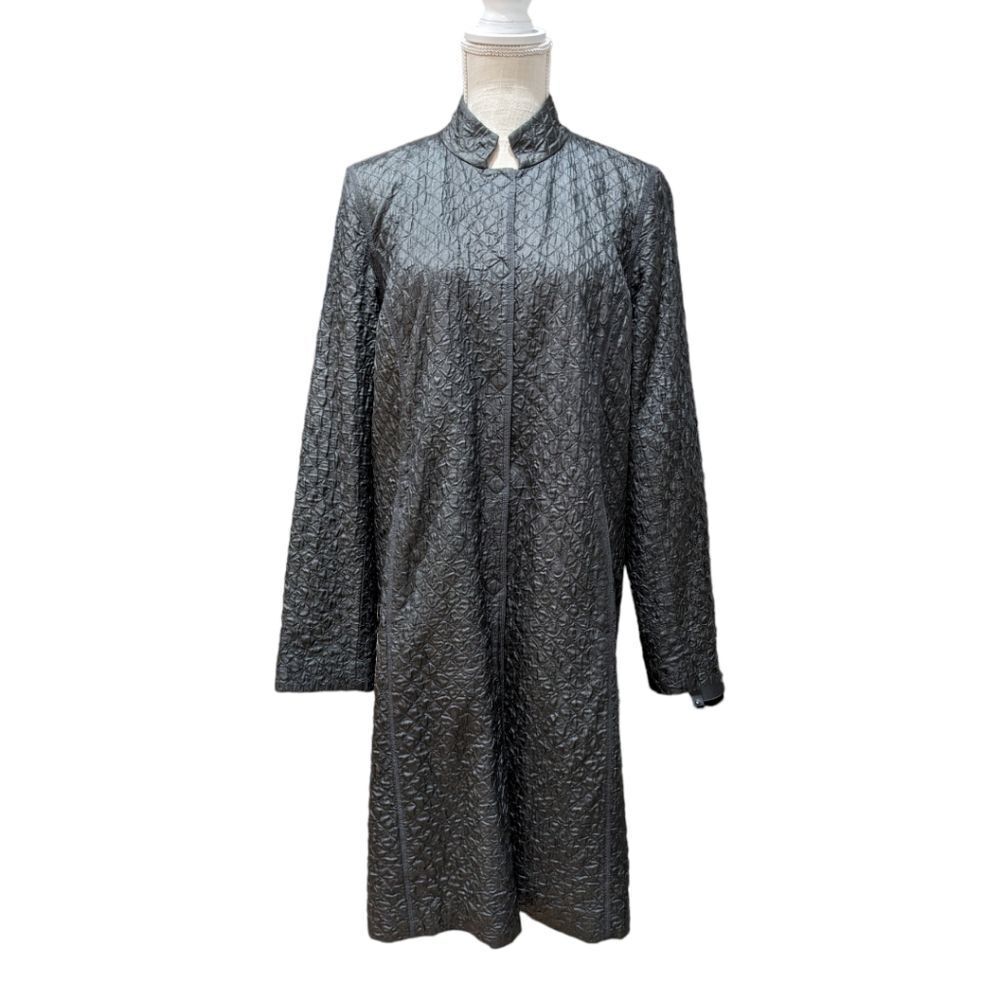 Eileen Fisher Textured Gray Silk Trench Coat